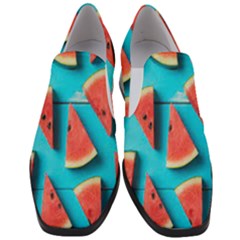 Watermelon Blue Background Women Slip On Heel Loafers by artworkshop