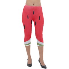 Watermelon Pillow Fluffy Lightweight Velour Capri Leggings  by artworkshop