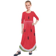 Watermelon Pillow Fluffy Kids  Quarter Sleeve Maxi Dress by artworkshop