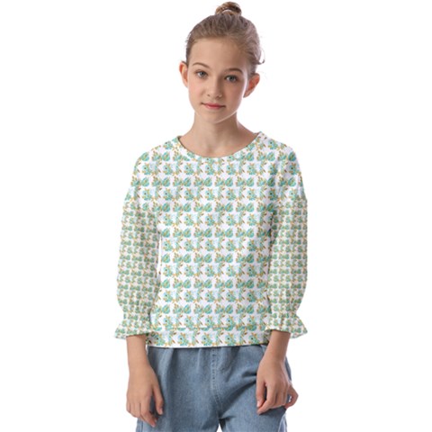 Flowers Pattern Kids  Cuff Sleeve Top by Sparkle