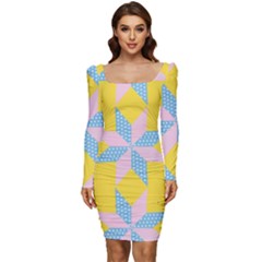 Geometry Women Long Sleeve Ruched Stretch Jersey Dress by Sparkle