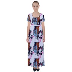 Modern Art High Waist Short Sleeve Maxi Dress by Sparkle