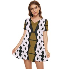 Abstract Pattern Geometric Backgrounds  Tiered Short Sleeve Babydoll Dress by Eskimos