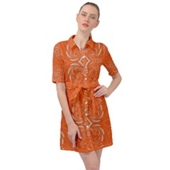 Folk Flowers Print Floral Pattern Ethnic Art Belted Shirt Dress by Eskimos