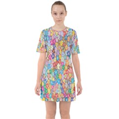 Floral Flowers Sixties Short Sleeve Mini Dress by artworkshop