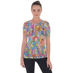 Floral Flowers Shoulder Cut Out Short Sleeve Top by artworkshop