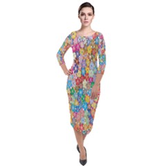 Floral Flowers Quarter Sleeve Midi Velour Bodycon Dress by artworkshop