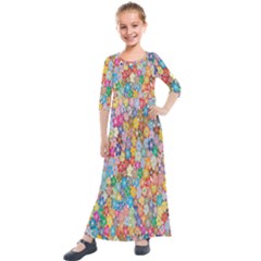 Floral Flowers Kids  Quarter Sleeve Maxi Dress by artworkshop