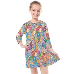 Floral Flowers Kids  Quarter Sleeve Shirt Dress by artworkshop