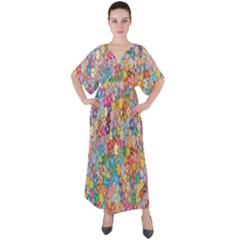 Floral Flowers V-neck Boho Style Maxi Dress by artworkshop