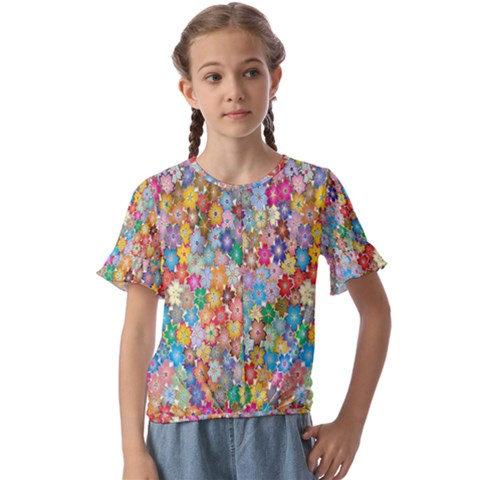 Floral Flowers Kids  Cuff Sleeve Scrunch Bottom Tee by artworkshop