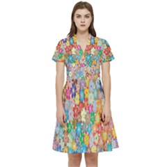 Floral Flowers Short Sleeve Waist Detail Dress by artworkshop