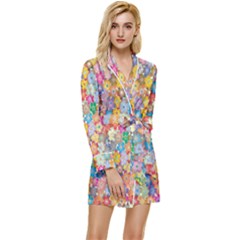 Floral Flowers Long Sleeve Satin Robe by artworkshop