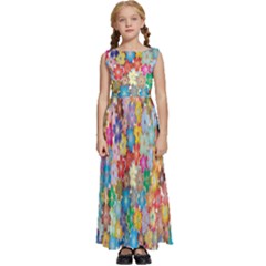 Floral Flowers Kids  Satin Sleeveless Maxi Dress by artworkshop