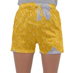 Hexagons Yellow Honeycomb Hive Bee Hive Pattern Sleepwear Shorts by artworkshop