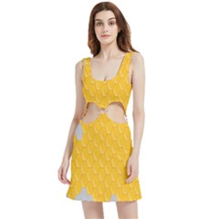 Hexagons Yellow Honeycomb Hive Bee Hive Pattern Velvet Cutout Dress by artworkshop