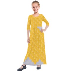 Hexagons Yellow Honeycomb Hive Bee Hive Pattern Kids  Quarter Sleeve Maxi Dress by artworkshop