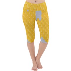 Hexagons Yellow Honeycomb Hive Bee Hive Pattern Lightweight Velour Cropped Yoga Leggings by artworkshop