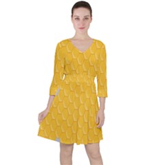 Hexagons Yellow Honeycomb Hive Bee Hive Pattern Quarter Sleeve Ruffle Waist Dress by artworkshop