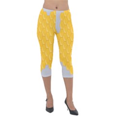 Hexagons Yellow Honeycomb Hive Bee Hive Pattern Lightweight Velour Capri Leggings  by artworkshop