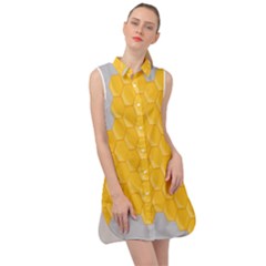 Hexagons Yellow Honeycomb Hive Bee Hive Pattern Sleeveless Shirt Dress by artworkshop