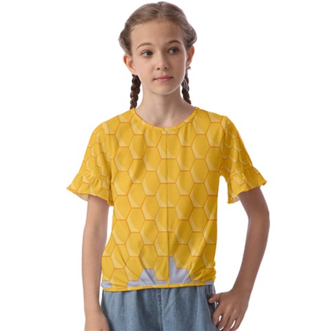 Hexagons Yellow Honeycomb Hive Bee Hive Pattern Kids  Cuff Sleeve Scrunch Bottom Tee by artworkshop