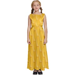 Hexagons Yellow Honeycomb Hive Bee Hive Pattern Kids  Satin Sleeveless Maxi Dress by artworkshop