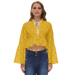 Hexagons Yellow Honeycomb Hive Bee Hive Pattern Boho Long Bell Sleeve Top by artworkshop