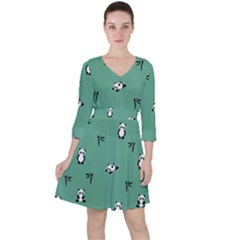 Pandas Pattern Quarter Sleeve Ruffle Waist Dress by artworkshop