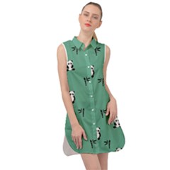 Pandas Pattern Sleeveless Shirt Dress by artworkshop