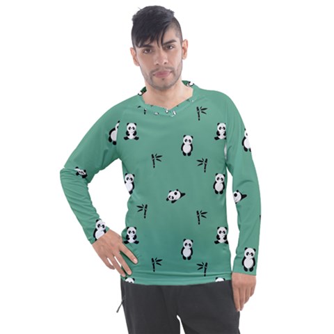 Pandas Pattern Men s Pique Long Sleeve Tee by artworkshop