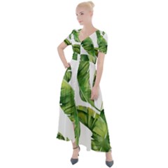 Sheets Tropical Plant Palm Summer Exotic Button Up Short Sleeve Maxi Dress by artworkshop