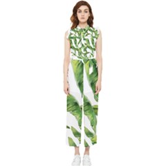 Sheets Tropical Plant Palm Summer Exotic Women s Frill Top Chiffon Jumpsuit by artworkshop