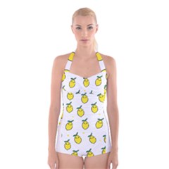 Pattern Lemon Texture Boyleg Halter Swimsuit  by artworkshop