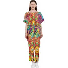 Mandalas Colorful Abstract Ornamental Batwing Lightweight Chiffon Jumpsuit by artworkshop