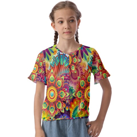 Mandalas Colorful Abstract Ornamental Kids  Cuff Sleeve Scrunch Bottom Tee by artworkshop