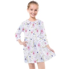 Pattern Flowers Kids  Quarter Sleeve Shirt Dress by artworkshop