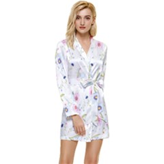 Pattern Flowers Long Sleeve Satin Robe by artworkshop