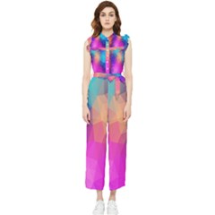 Triangles Polygon Color Women s Frill Top Chiffon Jumpsuit by artworkshop