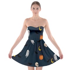 Halloween Ghost Pumpkin Bat Skull Strapless Bra Top Dress by artworkshop