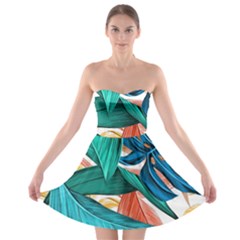 Leaves Tropical Exotic Strapless Bra Top Dress by artworkshop