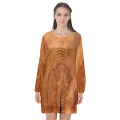 Annual Rings Tree Wood Long Sleeve Chiffon Shift Dress  by artworkshop