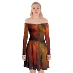 Space Science Off Shoulder Skater Dress by artworkshop