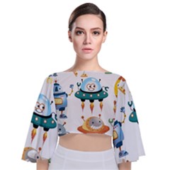 Vector-set-funny-robots-cartoon Tie Back Butterfly Sleeve Chiffon Top by Jancukart