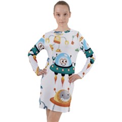 Vector-set-funny-robots-cartoon Long Sleeve Hoodie Dress by Jancukart