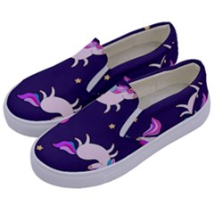 Fantasy-fat-unicorn-horse-pattern-fabric-design Kids  Canvas Slip Ons by Jancukart