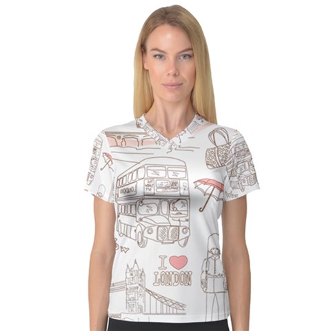 I Love London Drawing V-neck Sport Mesh Tee by Jancukart