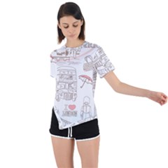 I Love London Drawing Asymmetrical Short Sleeve Sports Tee by Jancukart