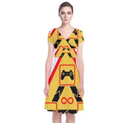 Gamer-geek-video-game-sign-fan Short Sleeve Front Wrap Dress by Jancukart