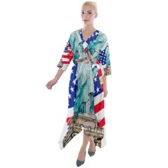 Statue Of Liberty Independence Day Poster Art Quarter Sleeve Wrap Front Maxi Dress by Jancukart